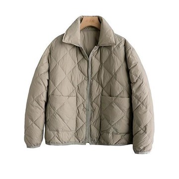 【米蘭精品】羽絨外套鵝絨夾克-90%含絨輕薄菱格翻領女外套2色74ia9