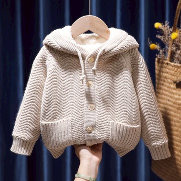 2021新款冬裝針織衫女童加厚連帽羊羔絨加絨毛衣外套女寶寶開衫潮