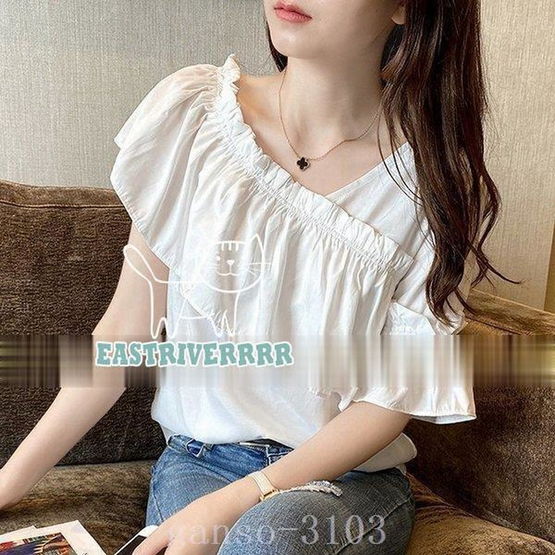 ブラウスレディース白オフィス夏服おしゃれ半袖40代代仕事フリルトップスシャツきれいめ可愛いカジュアル着痩せ韓国風大人上品通勤新品 通販 Lineポイント最大0 5 Get Lineショッピング