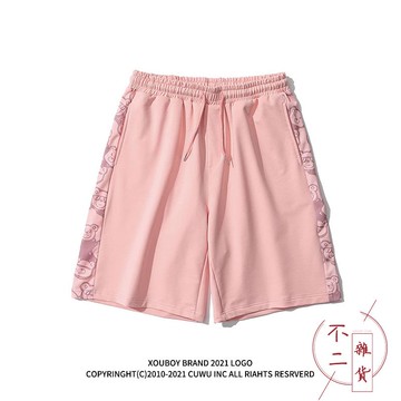 小熊印花短褲男女寬松休閒運動褲情侶夏季五分褲子【不二雜貨】