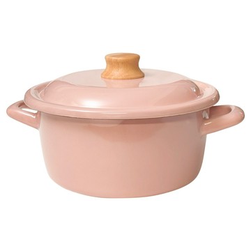FUJIHORO Japan COTTON PLUS 雙耳附蓋琺瑯鍋 2.9L  1個  莫蘭迪粉  20cm