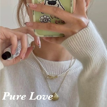 Pure Love樂芙 / 正韓 鈦鋼【316L醫療鋼】G01052珍珠麻花OT扣鎖骨鏈 短項鏈 /金