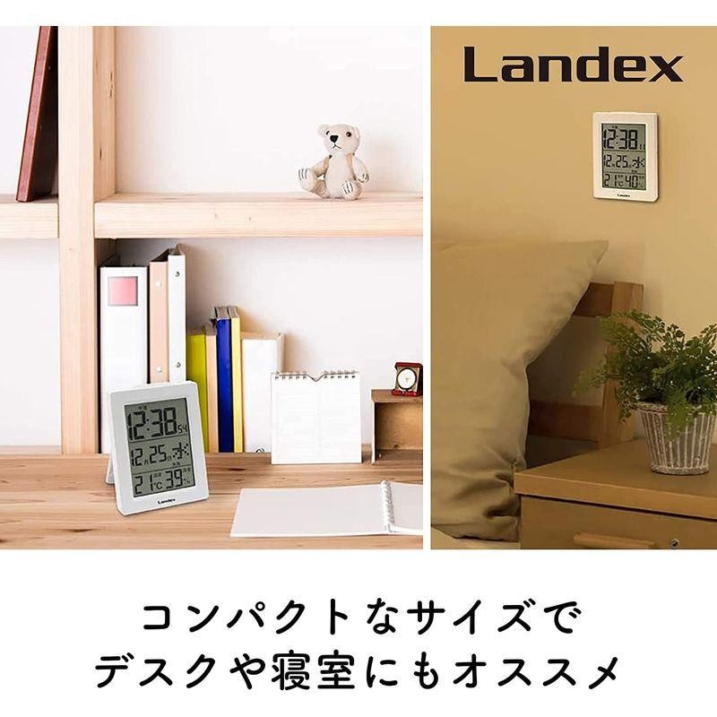 ランデックス(Landex) 目覚まし時計 白 デジタル スリムデジット 自動点灯 六曜 温度 湿度 カレンダー 表示