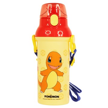 LiLFANT 直飲水壺 寶可夢圖案 PP材質 不含雙酚A 可調整長度背帶  小火龍 黃色 + 紅色  480ml  1個
