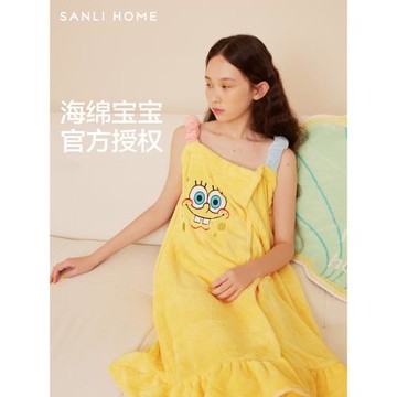 三利海綿寶寶可穿式浴巾浴裙2025新款女穿戴式浴袍裹巾可穿可愛