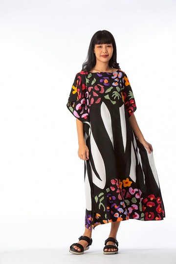 Hand Painted Cotton Silk Kaftan for Summer Resort Vacation F