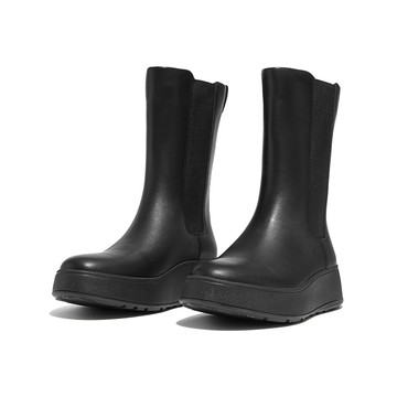 FitFlop F-MODE LEATHER FLATFORM HIGH CHELSEA BOOTS全皮革厚底中筒靴-女(靓黑色)