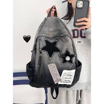 星星書包女大學生日系帆布牛仔布背包高中生森系休閑百搭雙肩包男