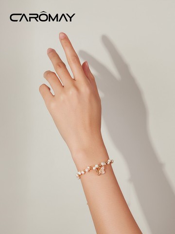 CAROMAY超仙氣質蝴蝶手鏈女簡約ins淡水珍珠手串韓國網紅閨蜜手飾