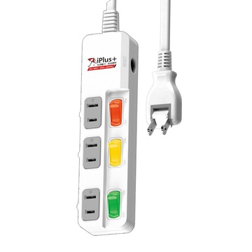 iPlus 保護傘 防火抗雷擊180度插頭延長線 3切3座  1.8m  白色  1組