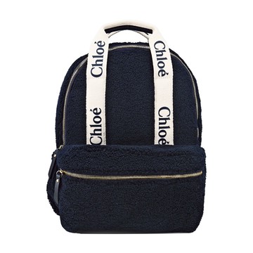 Chloe  經典品牌LOGO羊羔絨後背包(海軍藍)