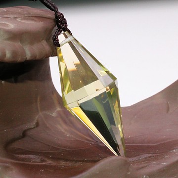 如鴻天然黃水晶原石吊墜雙尖靈擺12面掛件男女項鏈禮物飾品