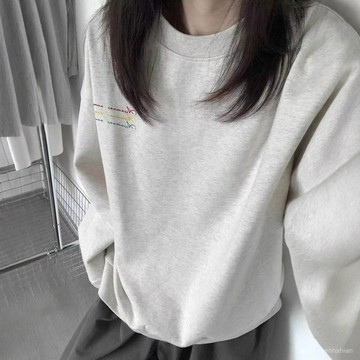 【台灣出貨】美式衛衣女 長袖上衣女 字母印花上衣女 中長款 刷毛大學t 長袖t恤女 圓領衛衣女 寬鬆衛衣 顯瘦遮肉 女裝