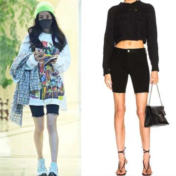 楊冪同款高腰顯瘦牛仔五分褲女黑色緊身彈力騎行中褲百搭2024春秋