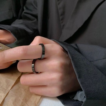 🔥免運🔥不掉色簡約百搭男女情侶黑色鈦鋼戒指ins小衆高級潮酷個性指環戒指 關節戒 尾戒 食指戒 細戒 飾品 精緻 氣