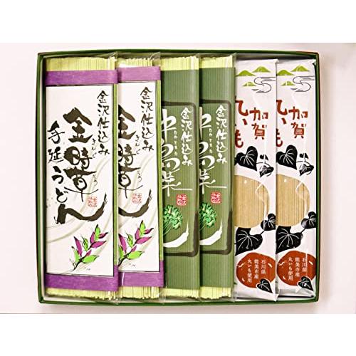 金沢仕込み 手延うどんそばセット　中島菜手延うどん・金時草手延うどん・加賀丸いもそば各２袋