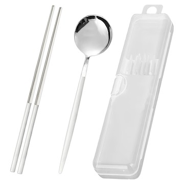 Green Bell 綠貝 304極簡黑白餐具盒組  筷子 + 湯匙  白色  1組