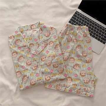 ins日系可愛不二家純棉睡衣女夏季短袖短褲軟妹條紋家居服套裝夏