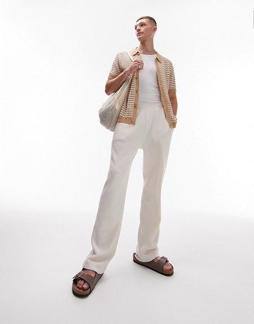 Topman straight leg texture jogger in ecru-Neutral