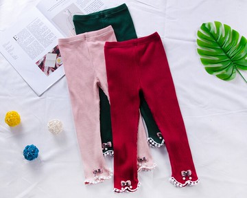 女童廣東省春秋新款A類打底褲針織兒童棉外穿洋氣寶寶長褲喇叭褲