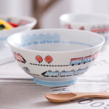 日本進口卡通陶瓷碗米飯碗可愛兒童家用餐具盤碗拉面碗寶寶吃飯碗