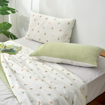 La Belle 雙層泡泡紗 純棉 親膚 信封枕套 45x75cm 繽紛小蘑菇 可水洗 枕套 2入 格蕾寢飾