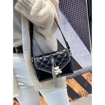 高級感氣質小方包女2024日韓新款菱格手提包百搭流蘇單肩斜挎包潮