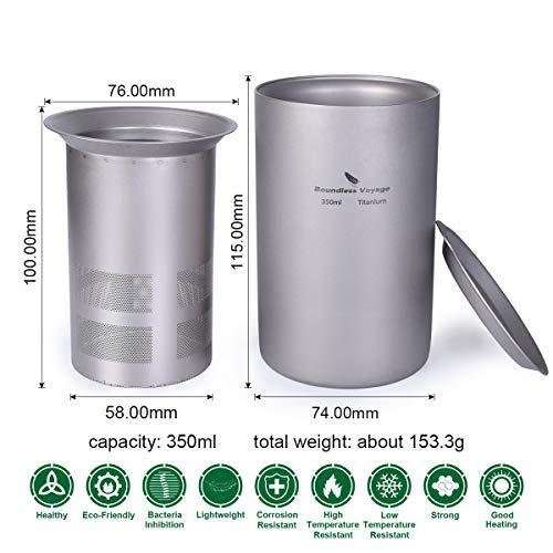 iBasingo 350ml Titanium Double Layer Tea Cup with Filter Cover Outdoor Camp