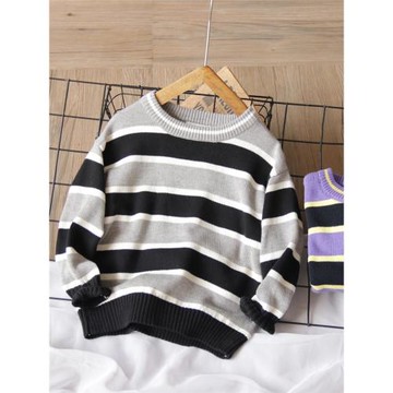 男童全棉毛衣春秋款條紋針織衫套頭兒童薄款套頭衫女童洋氣打底衫