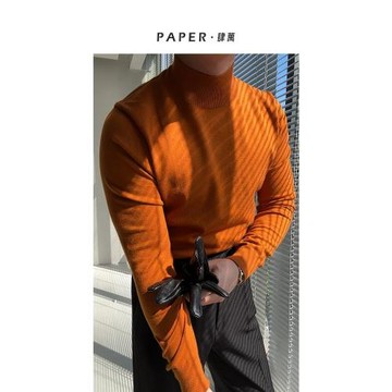 PAPER肆萬秋冬新品羊毛混紡半高領毛衣時尚百搭保暖針織打底衫男