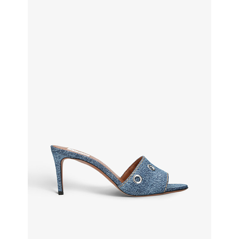 Azzedine Alaia Womens Blue Oeilletes Eyelet-embellished Kitten-heel Denim Sandals Eur 39 / 6 UK Women