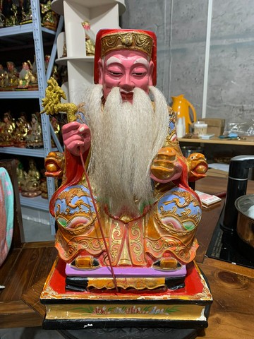 結緣老木雕擺飾，土地公，福德正神，財神爺，16寸高37厘米，