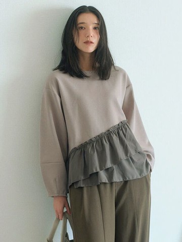 斜拼接荷葉疊層裙襬造型長袖上衣(0F001306510) - Samansa Mos2 blue