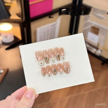➕最新設計款穿戴甲💅【羣星閃耀】純手工穿戴甲玻璃珠貓眼氣質高級感顯白純手作美甲貼短梯穿戴甲 3BS4