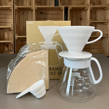 HARIO日本製V60磁石濾杯分享壺組合02白色2~4人份 送濾紙量匙