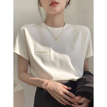 歐貨高端白色短袖t恤女裝夏季小衫休閑內搭廣州十三行正肩上衣潮
