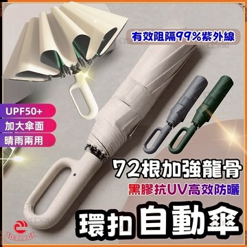 【台灣出貨】72根龍骨加固 超強抗風環扣自動傘 勾勾傘 摺疊傘 晴雨傘  雨傘 自動傘 遮陽傘 防風傘 扣環雨傘 太陽傘