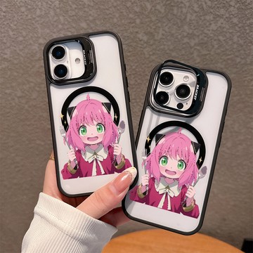 吃飯阿尼亞 iPhone17ProMax 磁吸蘋果手機殼 隱形鏡頭支架防摔硬殼 適用11-16全系列送鏡頭貼