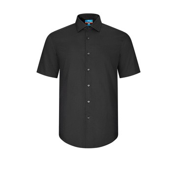 免熨防皺光滑彈性緹花斜紋短袖上班襯衫/黑色 | 4113355299