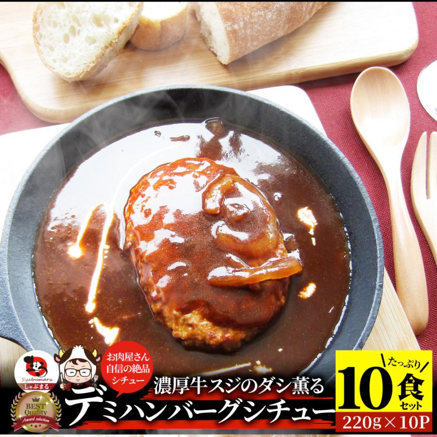 デミハンバーグシチュー 220g×10食セット ハンバーグ 肉 牛肉  ホワイトデー ギフト 食品 お祝い デミグラスソース 温めるだけ レンジ 冷凍 送料無料