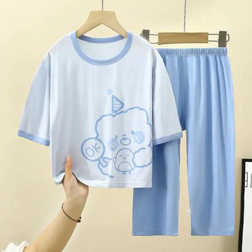 舒適可愛~夏季兒童家居服新款七分袖睡衣夏天空調服男女孩輕薄透氣 兒童家居服可外穿 中小童睡衣 韓版空調服套裝