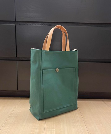 向日葵 外袋托特包。皮革持手。棉織背帶。內袋。帆布