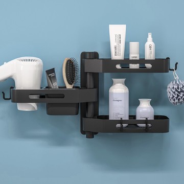 衛生間置物架廁所壁掛浴室旋轉置物架洗漱臺廚房免打孔吸壁式收納