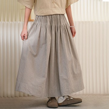 簡約格紋長裙101276C