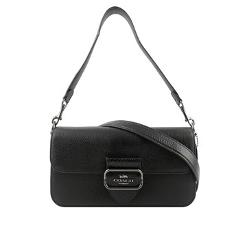 COACH Morgan 蛇紋方形馬車標誌荔枝皮革二用法棍包（黑色）_廠商直送