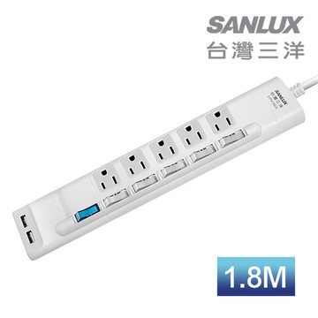 加購品-台灣三洋電源延長線 3孔5座6切+2USB 1.8M(SYPW-3562A)