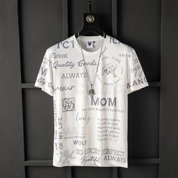 ZKEAZS潮流小衫夏季新款短袖冰絲花T恤柔軟絲光字母印花半袖男