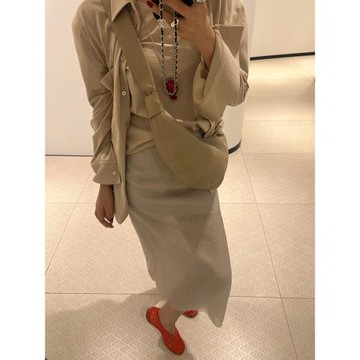 WXLSTUDIO 09/13 朦朧薄霧感/微透雙層高腰Clean fit直筒半裙