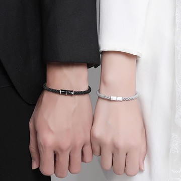 有你竹矣情侶手鏈純銀一對編織手繩款男女小眾設計紀念情人節禮物 z8112