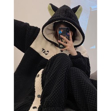 法蘭絨睡袍浴袍睡衣2025秋冬季天女家居服珊瑚絨加絨加厚毛絨套裝